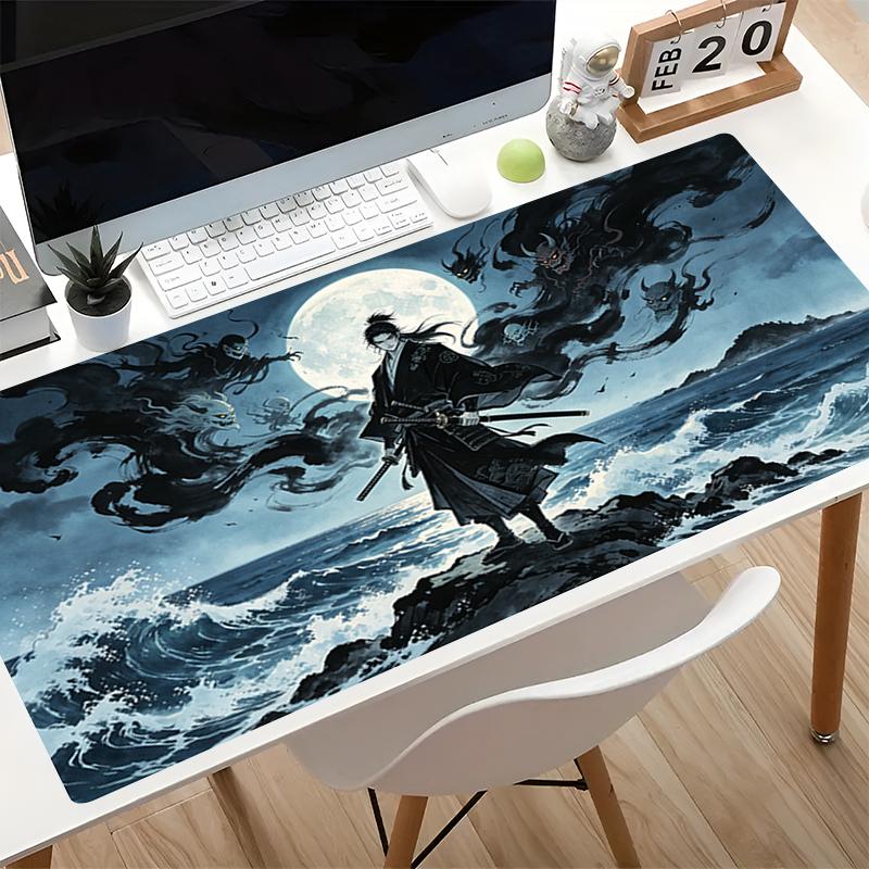Popular Esports Mouse Pad Nonslip Anime Desk Mat Gaming Pc Computer Keyboard Pad Hd Print Japanese Samurai Extended Mousepad