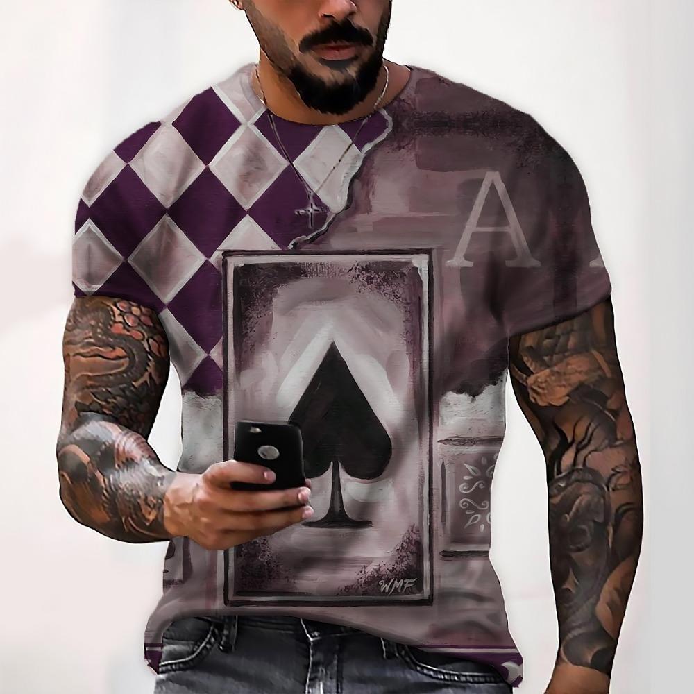 Men's Graphic Plaid / Check Poker Shirt T Shirt Tee Distressed T Shirt Short Sleeve T shirt 3D