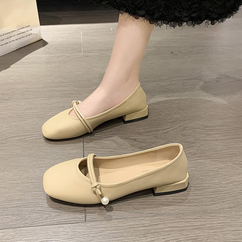 Damen-Einzelschuhe mit flacher Sohle 2025 neue Frühjahrsschuhe Oma-Schuhe mit Röcken weichsohlige Perlen Schwangere Mary Jane Schuhe Sommer