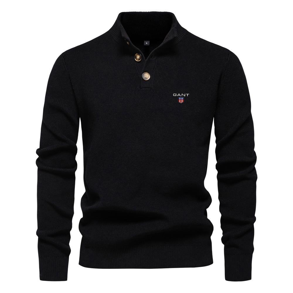 Gant Podzimní a zimní nový vyšívaný svetr Stand Up Collar Pánský vysoce kvalitní business svetr Jednobarevný Univerzální pletený svetr