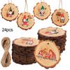 12/24Pcs Christmas Wooden Slices Hanging Ornaments Decoration for Home Santa Claus Rustic Wood Xmas Tree Pendans DIY Crafts Gift