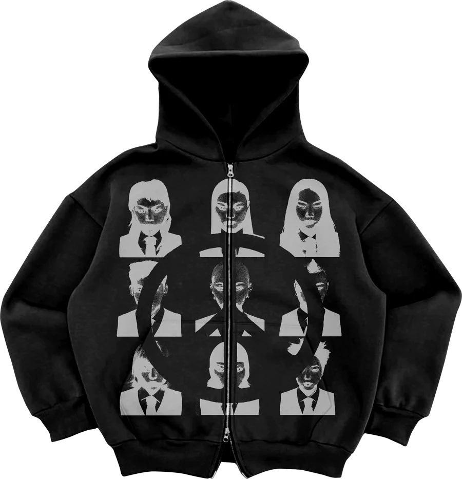 Y2K dark cross-border personality street loose pocket women's top sports zipper cardigan goth hoodie cardigan
