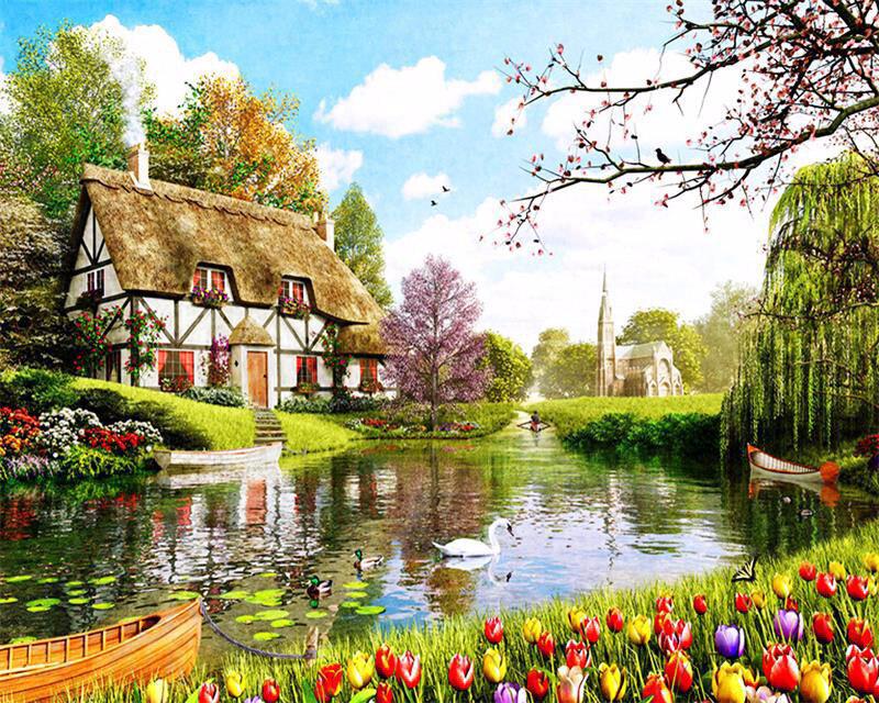 Diamond Painting Ducks Flowers Cat Rhinestones 5D DIY Diamond Embroidery Full Set Sky Landscape Cross Stitch Diamond Mosaic Handmade Gift
