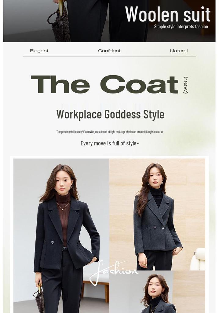 Women's 2025 Black Woolen Short Suit Jacket for Autumn/Winter - High-Grade, Thickened, Casual Fit