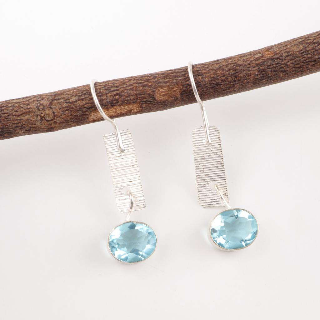 Sky Blue Topaz Gemstone 925 Sterling Silver Jewelry Handmade Drop Earrings 1.9" EE-168-15