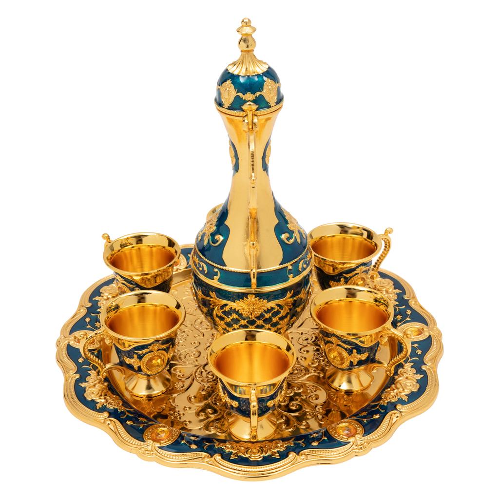 Turkish Tea Set, Vintage Turkish Coffee Set with Pot and 6 Cups for Home Decor Birthday Christmas Housewarming Wedding An Gift