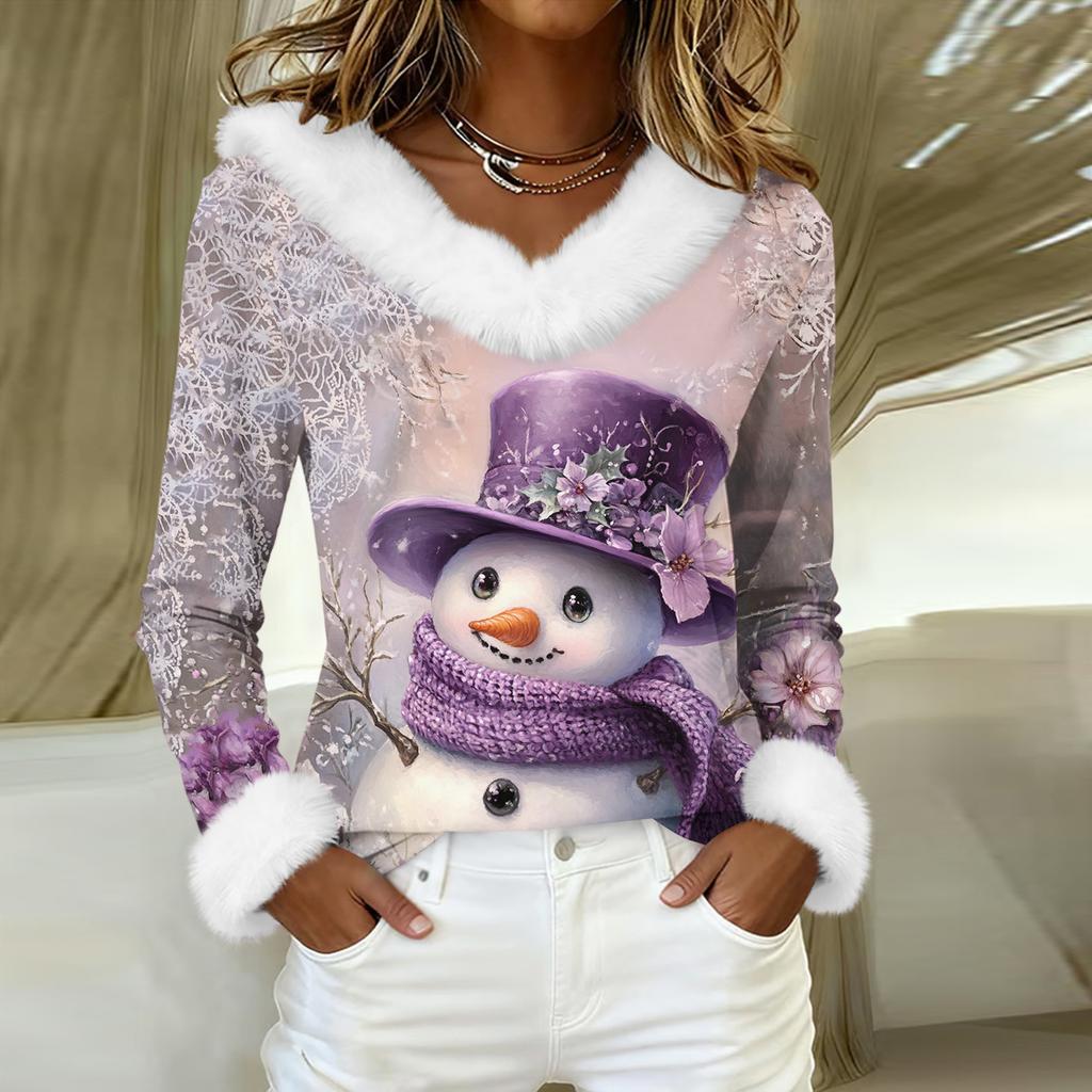 Camicie a Maniche Lunghe da Donna Magliette Carine Stampe Natalizie Magliette Bluse Casual Taglie Forti Top Basic Pullover