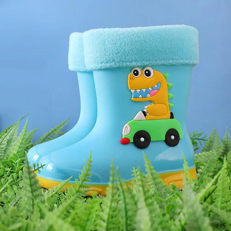 

детские резиновые сапоги FourSeasons Baby, водонепроницаемые, противоскользящие, с плюшевой теплой подкладкой, с мультяшным рисунком 18 18cm