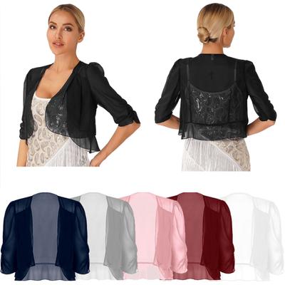 Modische Damen-Strickjacke mit halblangen Ärmeln und Bolero-Chiffon-Umhang für Abendkleider