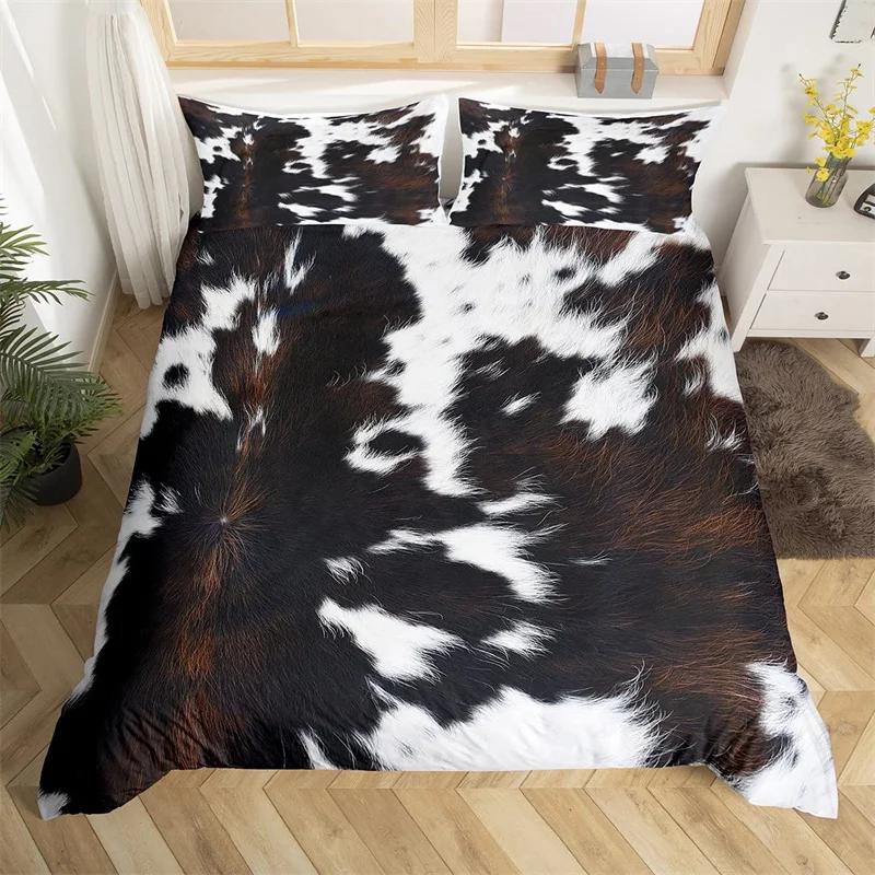 Funda nórdica tamaño king con estampado de animales de granja, de microfibra y piel de vaca. Juego de ropa de cama estilo western con estampado de piel de vaca para niños y niñas.