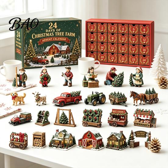 Kids Building Set 2026 Christmas Tree Farm Advent Calendar, 24 Days Countdown Box with Mini Collectible Miniatures Figures And Holiday Accessories for