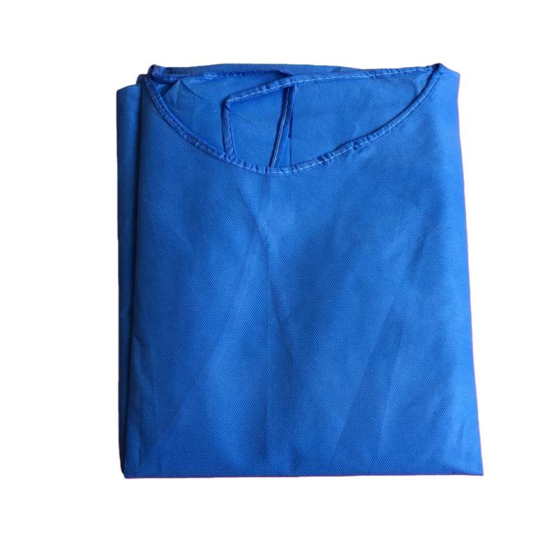 Changdong Blue SMS Non-woven Disposable Isolation Gown with Ribbed Cuffs and Back Opening