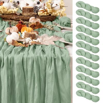 Set of 12 90x180/300cm Semi-Sheer Gauze Table Runner Cheesecloth Sage Green Dining Wedding Party Christmas Banquets Arches Decor