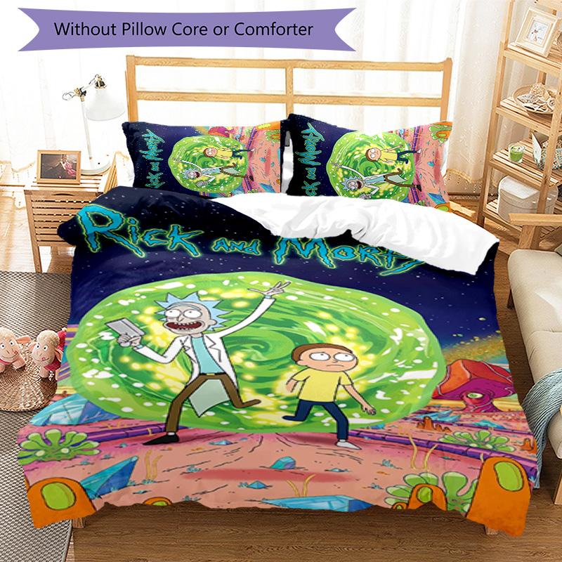 Rick and Morty 3pcs Bedding Set Duvet Cover Closure Includes 1 Duvet Cover & 2 Pillowcases for All Seasons Bedroom Home Dorm Decor