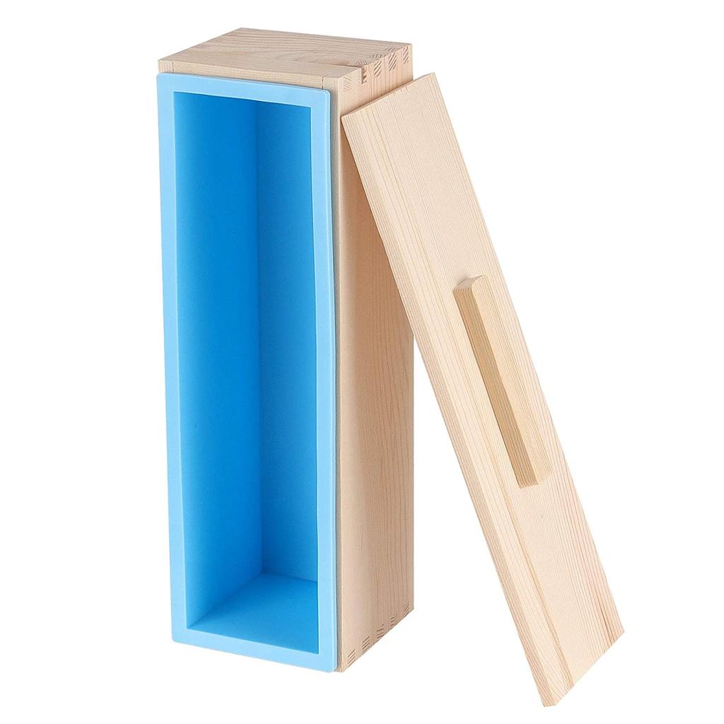 Leeseph Silikon Seifenform, DIY Seifenherstellungswerkzeuge - Flexible rechteckige Kastenform mit Holzbox und Holzdeckel