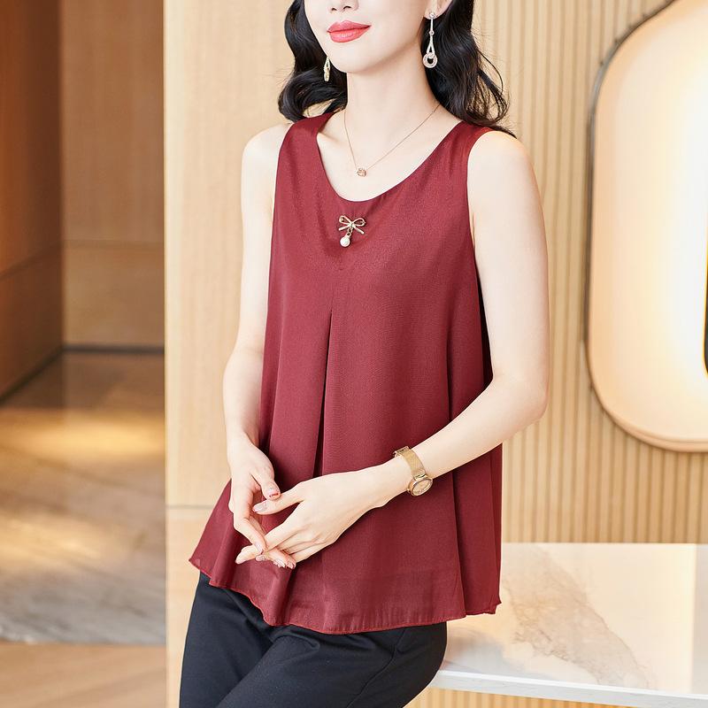 New Spring Belly-covering Chiffon Sleeveless Vest Top for Women