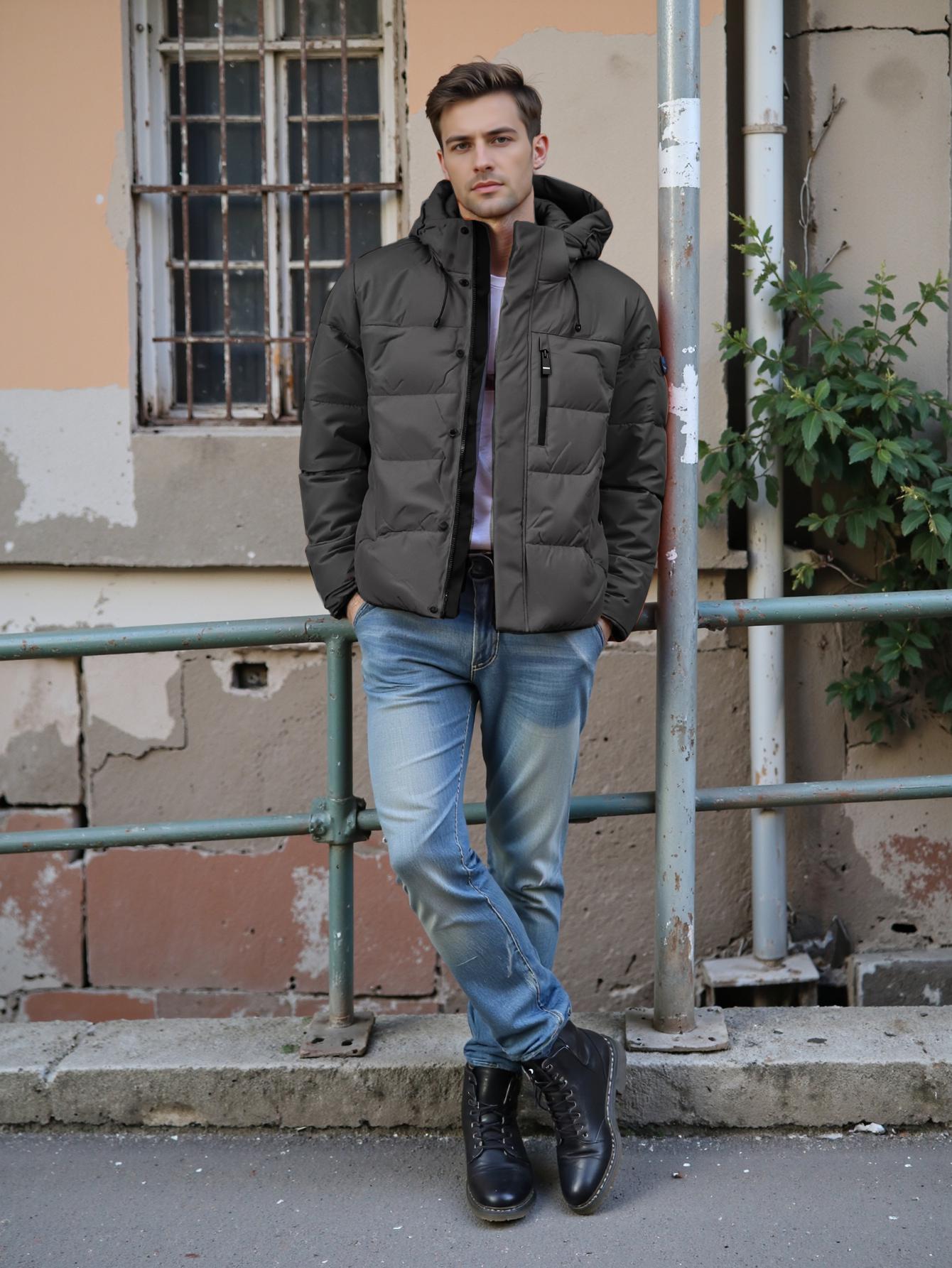 

Cinemore 2025 Winter Coat Men s Down Jacket with Pockets, Warm, Drawstring, Hooded, Short Parka Men s 8053 5XL чёрный