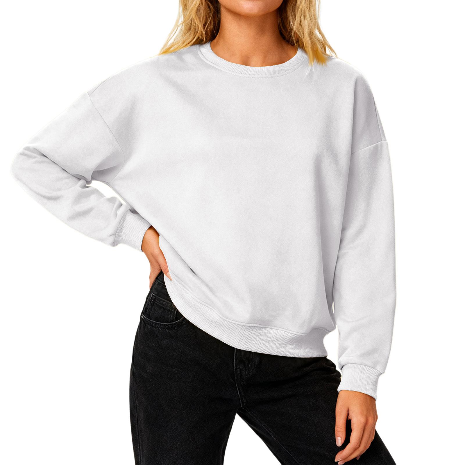 

Женский свободный удобный повседневный и модный свитшот с круглым вырезом, рукавами с резьбой, однотонный, с длинными рукавами L белый