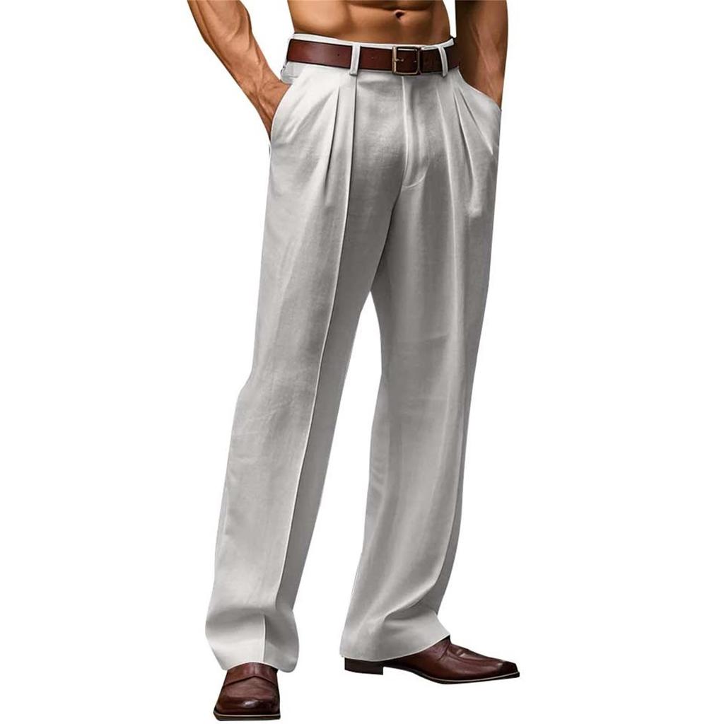 Men's Linen Breathable Loose Fit Straight Leg Pants, Outdoor Casual Trousers