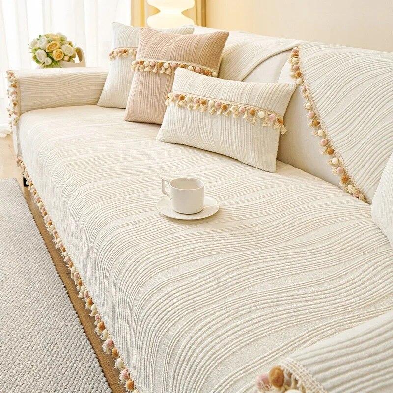 

Молочный бархатный висячий ушной противоскользящий диванный коврик с шариками и кистями, пылезащитный чехол для подушки, зимний плюшевый чехол для дивана, ткань, полотенце 70x70cm