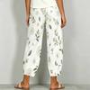 Women Plus Size Loose Fit White Blue Floral Printed Cross Hem Cropped Pants With Pockets