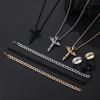 3Pcs Set Men'S Stainless Steel Metal Cross Pendant Chain Necklace Bracelet Ring Jewelry Set Male Hip Hop Daily Wear Accessories