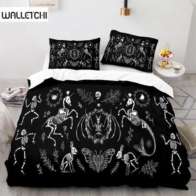 Juego de Funda Nórdica de Polilla de la Muerte Tamaño Queen Calavera Gótica Boho Funda de Edredón Negro y Blanco Esqueleto Decorativo Suave Juego de Ropa de Cama