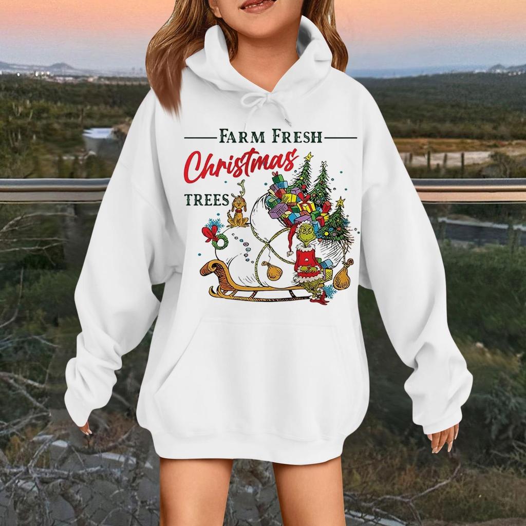 Children's Fashionable Casual Long-sleeved Loose Christmas Print Pullover Hooded Sweatshirt