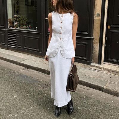 Terno casual feminino gola quadrada sem mangas colete saia longa conjunto de verão combinando para festa escritório uso diário