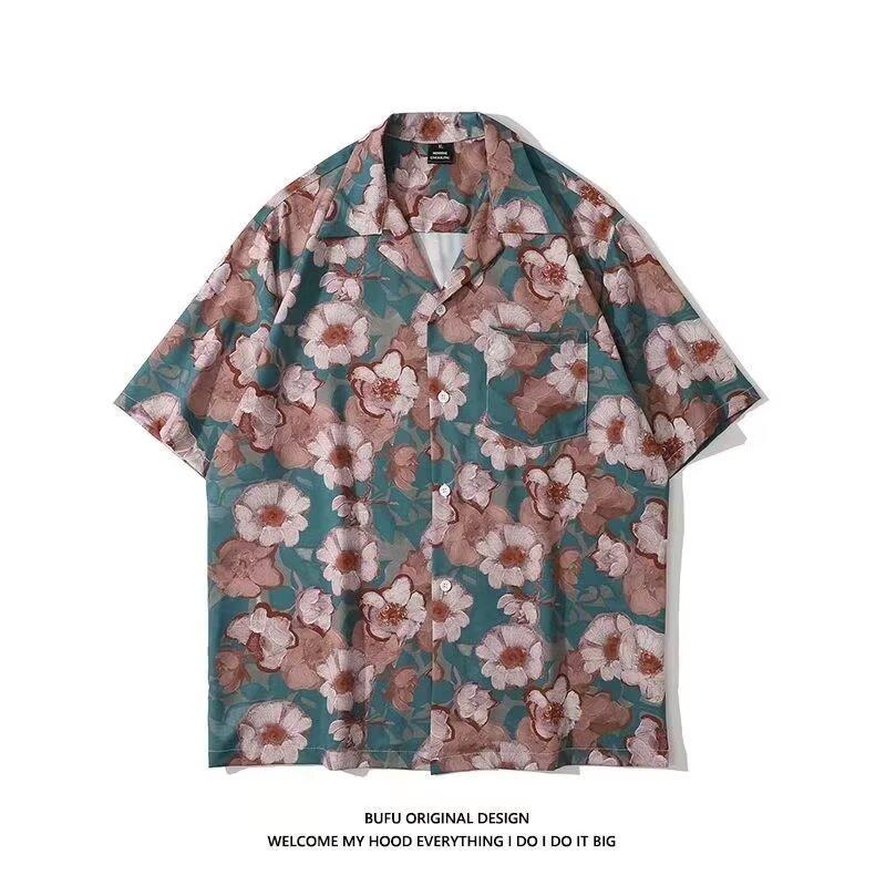 Men'S Retro Shirt, Men'S Summer Outfit, Student Loose Fit, Niche Design, Casual Men'S Top, Outerwear, Beach Top