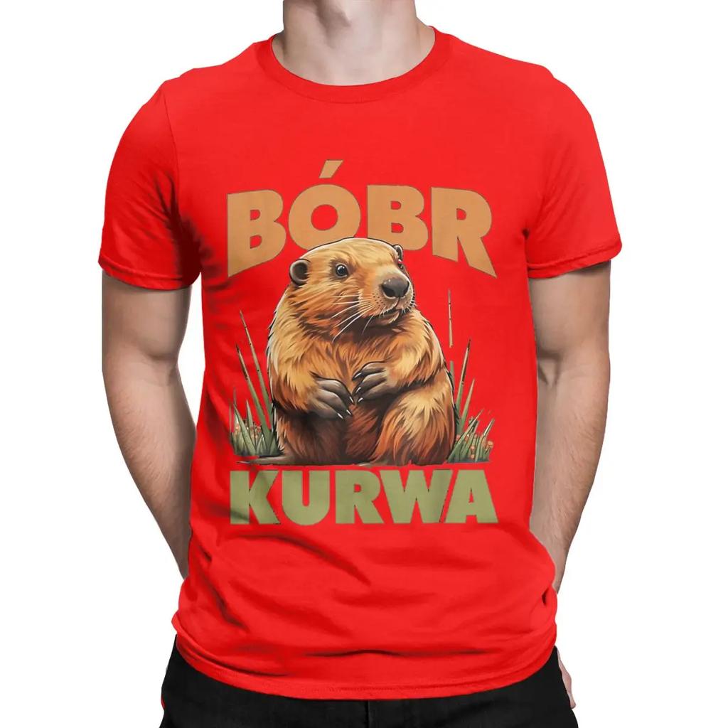 Kurwa Bober Beaver Bobr T-Shirts for Men Funny Vintage Cotton Tee Shirt Crewneck Short Sleeve T Shirts Gift Idea Clothes