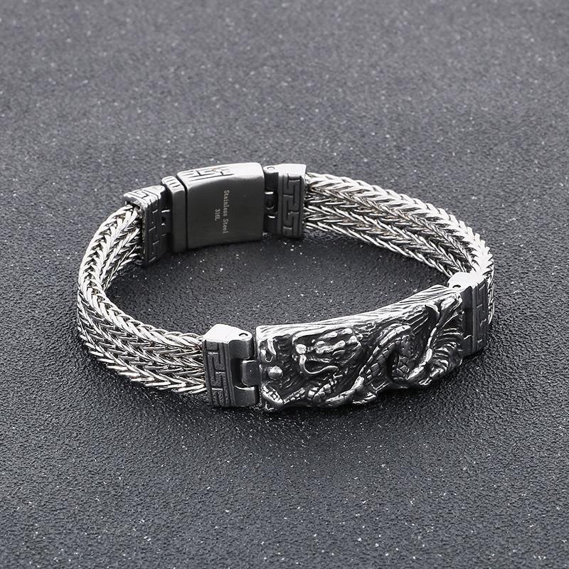

Vintage Stainless Steel Dragon Charm Bracelet for Men Punk Personalized Keel Chain Accessory Chunky Trendy Party Jewelry 23cm