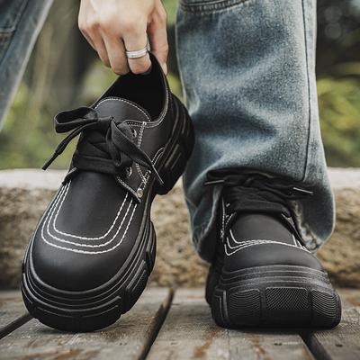 Derby Shoes Men's Autumn British Style Casual Leather Shoes Men's High Sense Sports Thick Sole Heightening Black Big Head Trendy Shoes