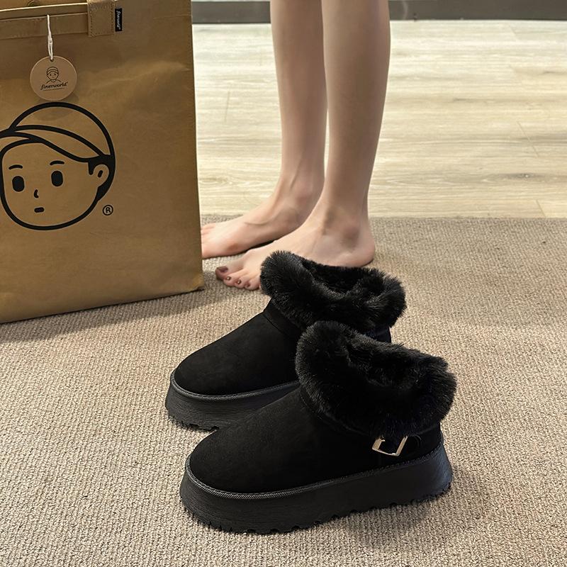 Thick-soled Snow Boots Women's Winter Metal Buckle Fleece Small Cotton Shoes