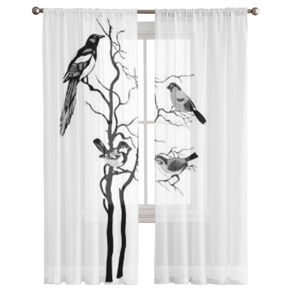 Vogelsilhouette auf weißen Tüll-Sichtvorhängen für Wohnzimmer, Zimmer, Schlafzimmer, Küchendekoration, Voile-Organza-Vorhänge