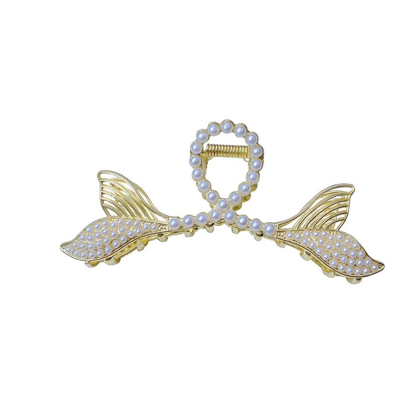 2 Pieces of Pearl Double Fishtail Grip Clip Shark Clip Large Hair Accessories
