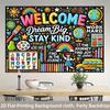 Welcome Inspirational School Tapestry, Colorful Cartoon Classroom Quote Print Wall Cloth, Warm Decor For Kids Room Classroom