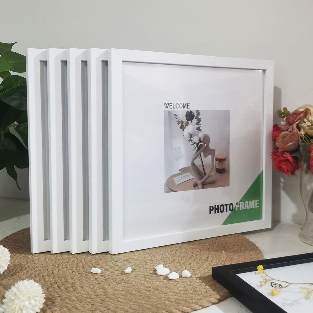 5pc Square Photo Frames Set - 15/20/25/30cm Wooden Wall & Tabletop Home Decor Commemorative Gift for Wedding/Gallery Wall(4 Size
