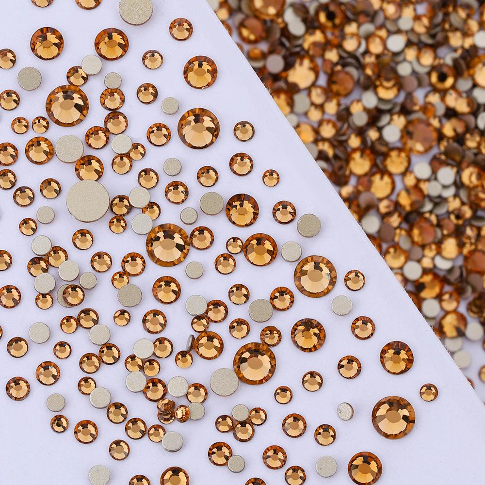 Pujiang Nail Art Strass Goldener Boden Gemischte Größe Flachboden Diamant Ungefähr 1440 Glas Aufkleber Diamanten Farbige Kleine Runde Diamanten