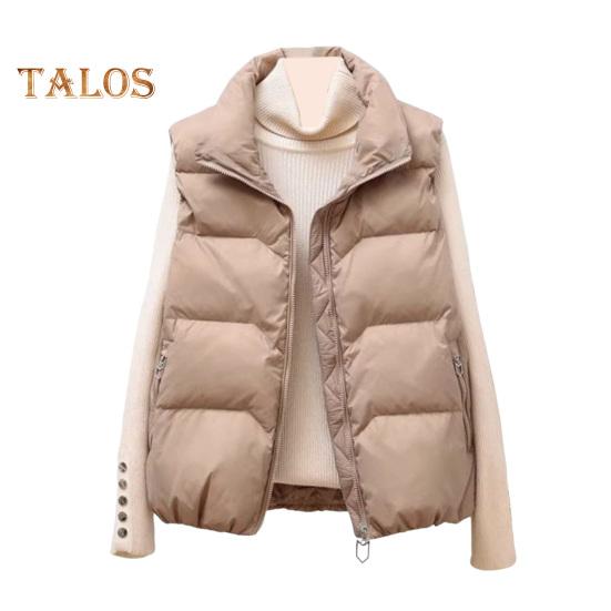 

Женское зимнее пальто с карманами на молнии, застежка-молния, отложной воротник с подкладкой, без рукавов, однотонный жилет для отдыха на открытом воздухе и спорта M хаки