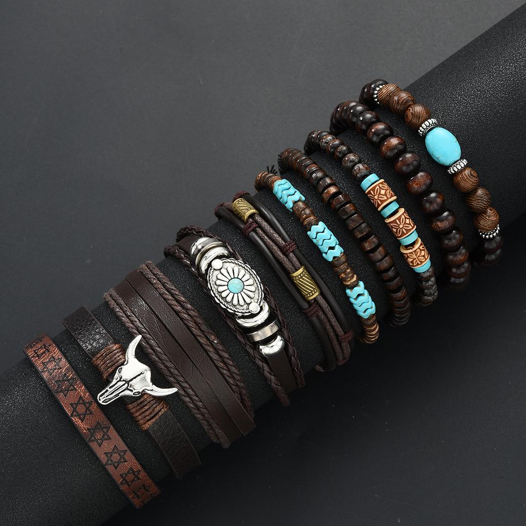 10 Pcs/Set Vintage Ethnic Style Woven Leather Bracelet For Men Women Bohemian Cow Life Tree Leather Bracelets Jewelry Gifts New