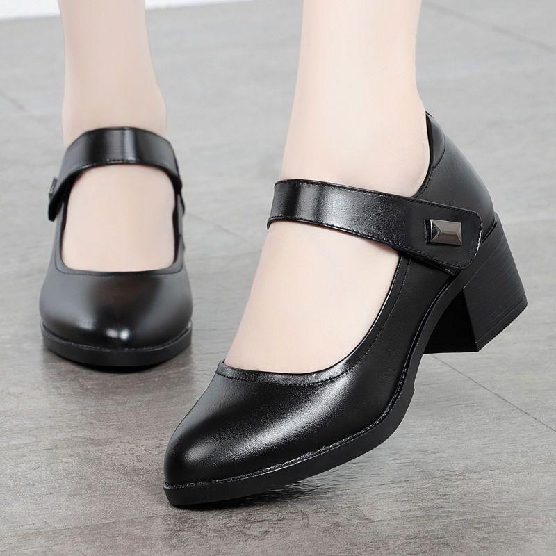Fashion Women Sweet Comfortable Buckle Strap Hollow Out Black High Heel Pumps Ladies Casual Anti Skid Black Stylish Street Shoes