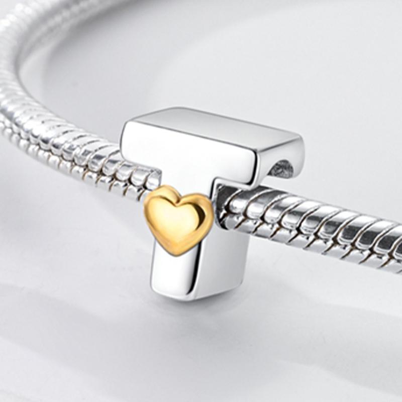 Original A-Z Alphabet Charms Bead 925 Silver 26 Letters CZ Zircon Heart Love Charm Fit Bracelet Bangle Jewelry Making