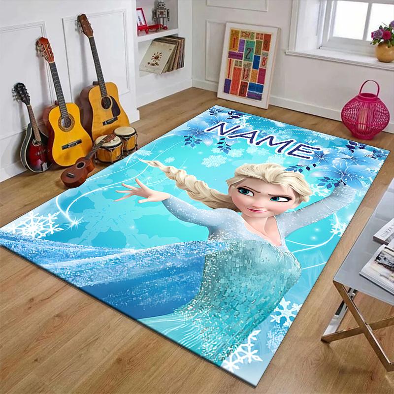 Custom Frozen Mat Personalized Name, Polyester Washable Indoor Entryway Rug, Gift for Christmas, Easter, Thanksgiving Day