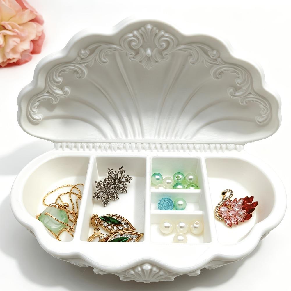 Oval Shell-Shaped Jewelry Tray 3D Printed Desktop Storage Box Trinket Holder for Vanity, Dresser