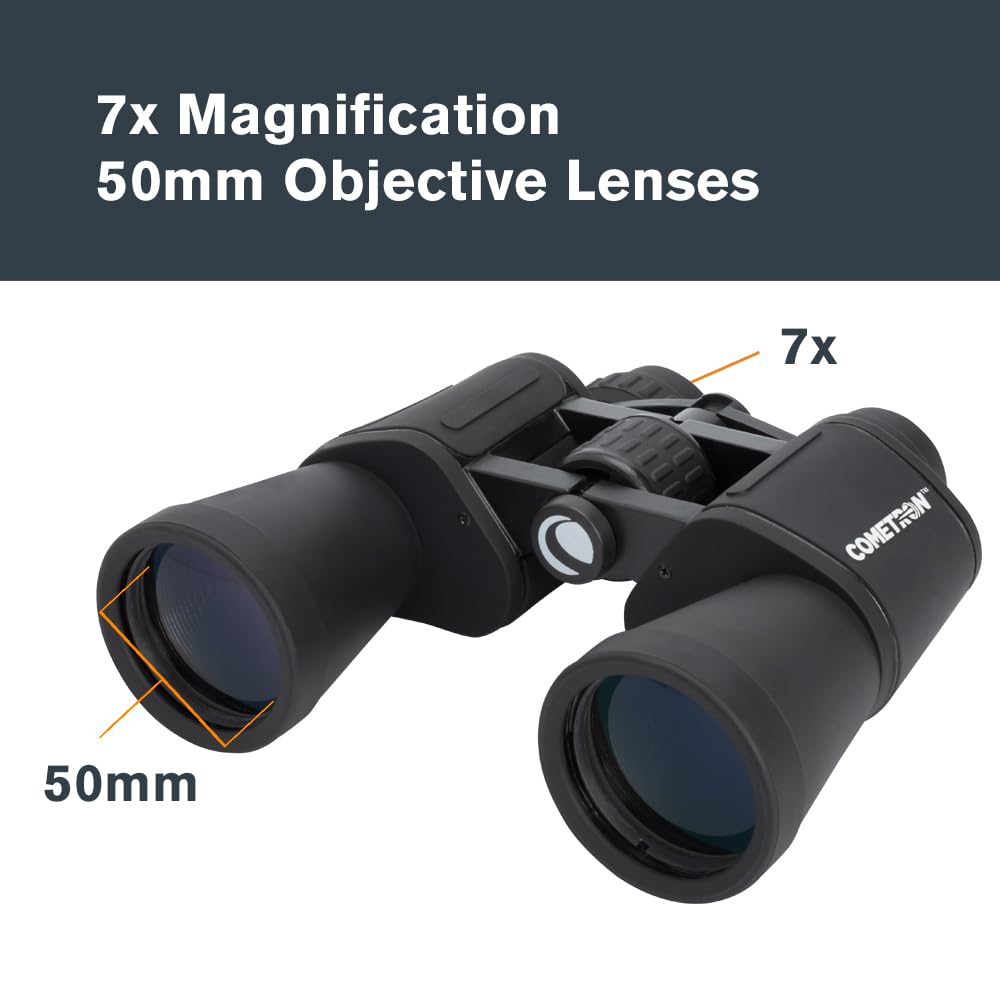 Celestron Cometron 7x50 7x 50mm Suitable for Beginners and Stargazing Number Binoculars, Black, Magnification, Aperture, Lightweight, (Model 71198)