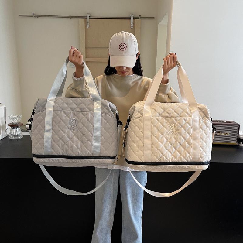 Rhombus Travel Luggage Women's Light Korean Edition Oblique Span Fitness Bag Premium Sense Large Capacity Travel Storage Bag