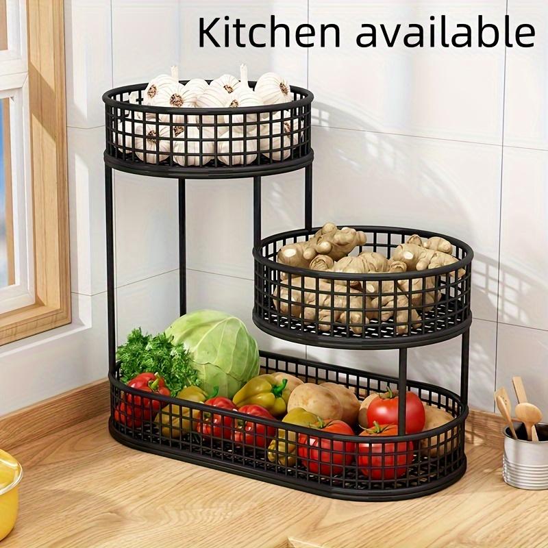 Stainless steel multi-layer fruit basket, round metal storage box, elegant display rack for living room, kitchen, dining table