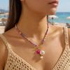 Bohemian Sea-Inspired Conch Starfish Pendant Necklace for Women Synthetic Turquoise Beads Chain OT Buckle Necklace Beach Jewelry