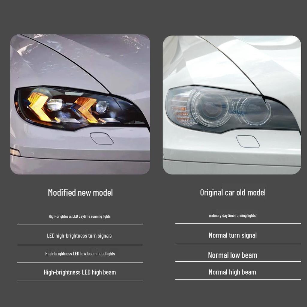 Compatible LED Headlight Assembly with Daytime Running Lights & Turn Signals for 2008-2014 BMW X6 (E71 Model)